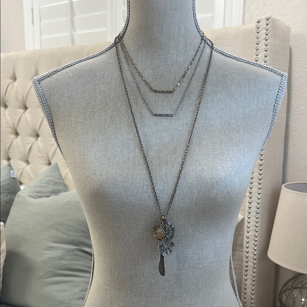 Lucky Brand 3 piece Elegant Silver and gold Layered Necklace with Pendant